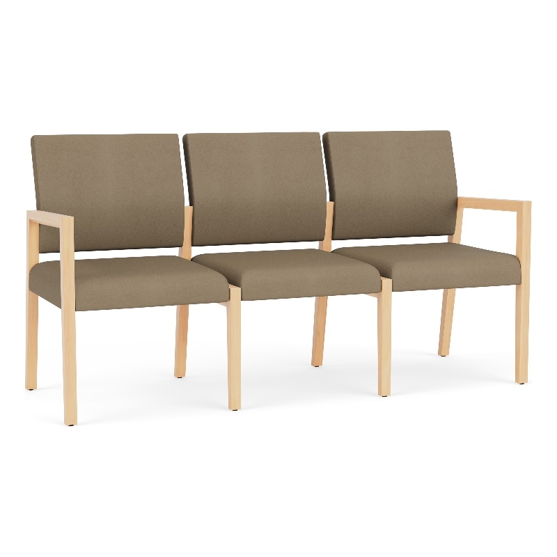 Pemberly Row Waiting Reception 3 Seat Tandem Seating No Center Arms in Brown