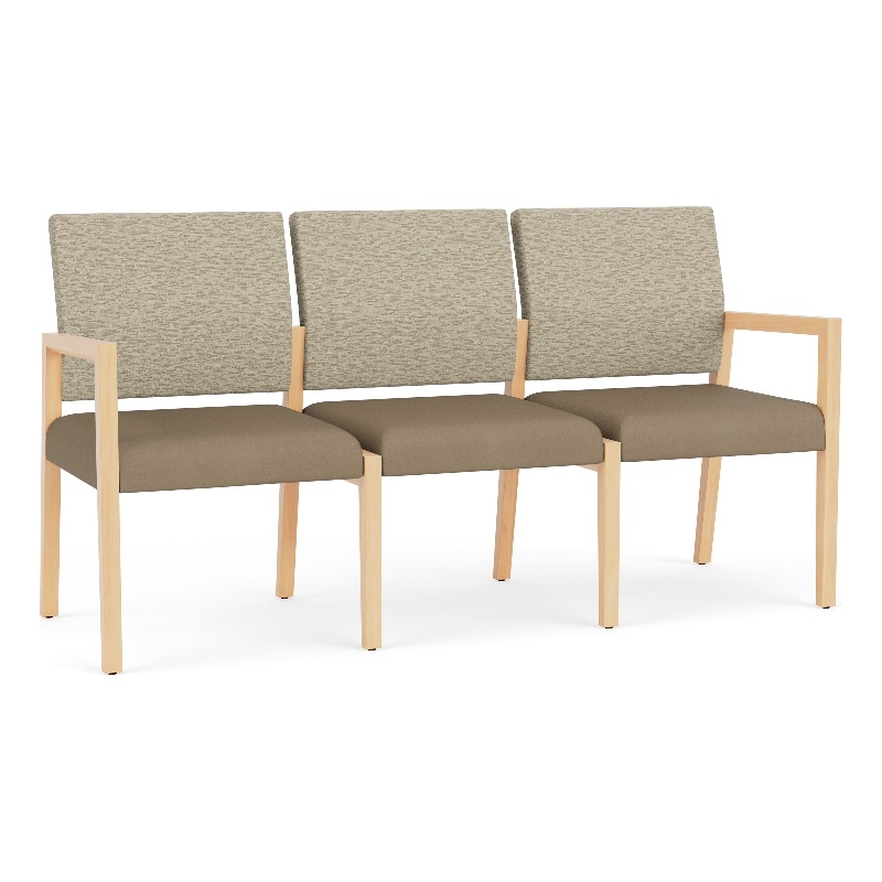 Pemberly Row Waiting Reception 3 Seat Tandem Seating No Center Arms in Brown