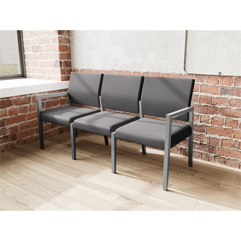 Pemberly Row Waiting Reception 3 Seat Tandem Seating No Center Arms in Black