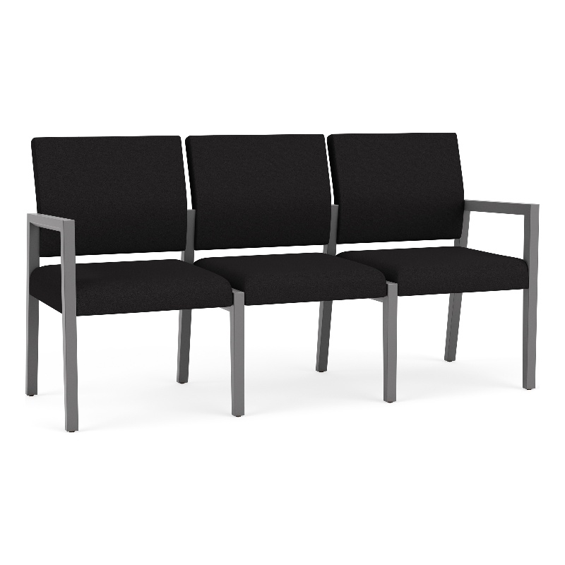 Pemberly Row Waiting Reception 3 Seat Tandem Seating No Center Arms in Black