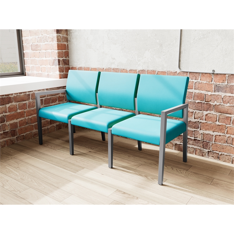 Pemberly Row Waiting Reception 3 Seat Tandem Seating No Center Arms in Teal