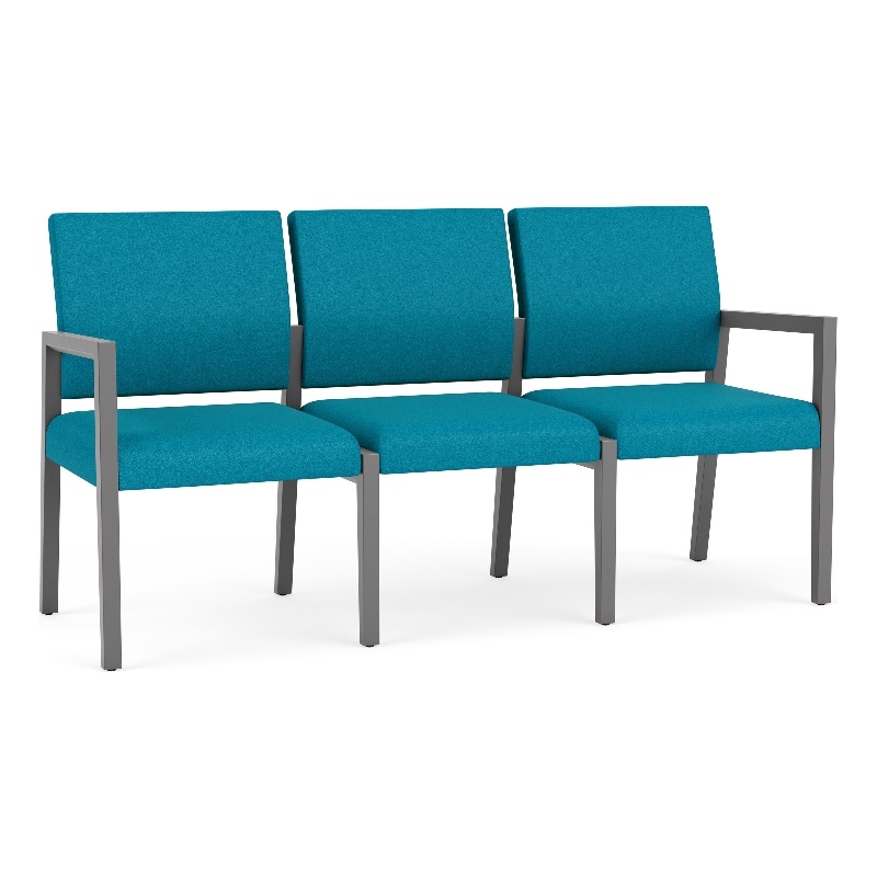 Pemberly Row Waiting Reception 3 Seat Tandem Seating No Center Arms in Teal