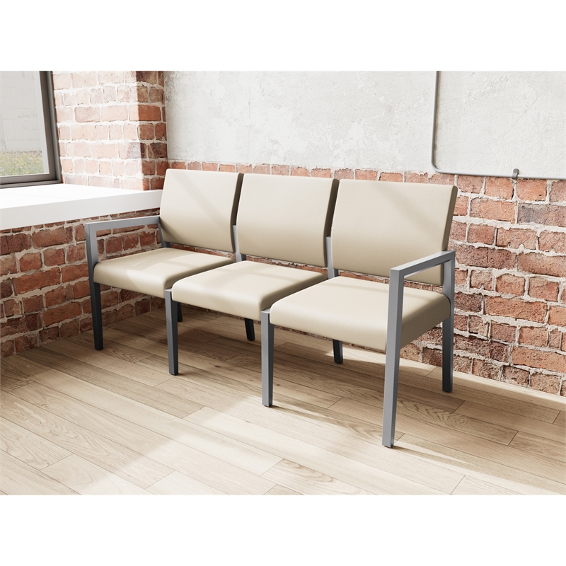 Pemberly Row Waiting Reception 3 Seat Tandem Seating No Center Arms in Brown