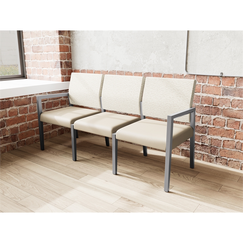 Pemberly Row Waiting Reception 3 Seat Tandem Seating No Center Arms in Brown