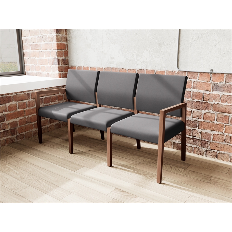 Pemberly Row Waiting Reception 3 Seat Tandem Seating No Center Arms in Black