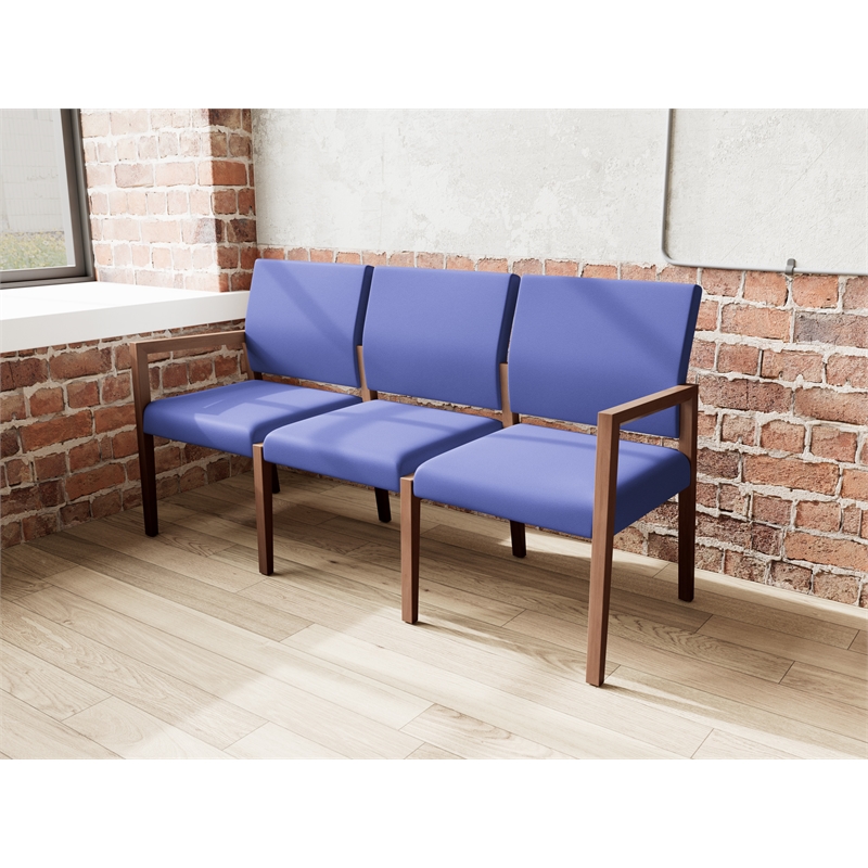 Pemberly Row Waiting Reception 3 Seat Tandem Seating No Center Arms in Blue