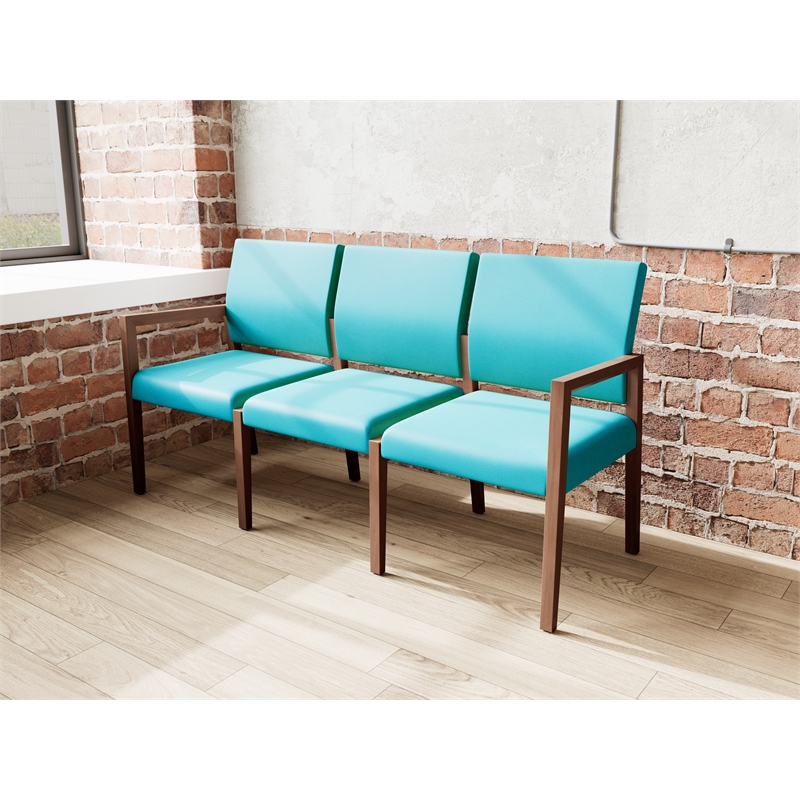 Pemberly Row Waiting Reception 3 Seat Tandem Seating No Center Arms in Teal