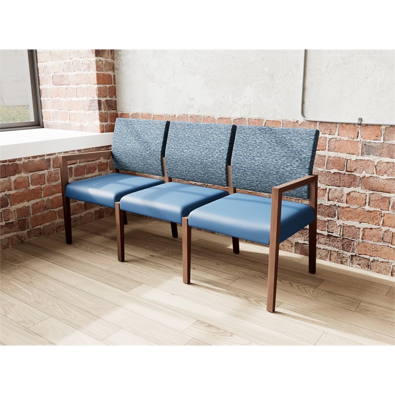 Pemberly Row Waiting Reception 3 Seat Tandem Seating No Center Arms in Blue