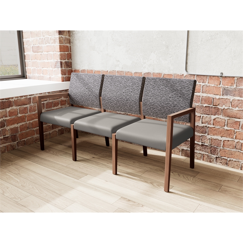 Pemberly Row Waiting Reception 3 Seat Tandem Seating No Center Arms in Gray