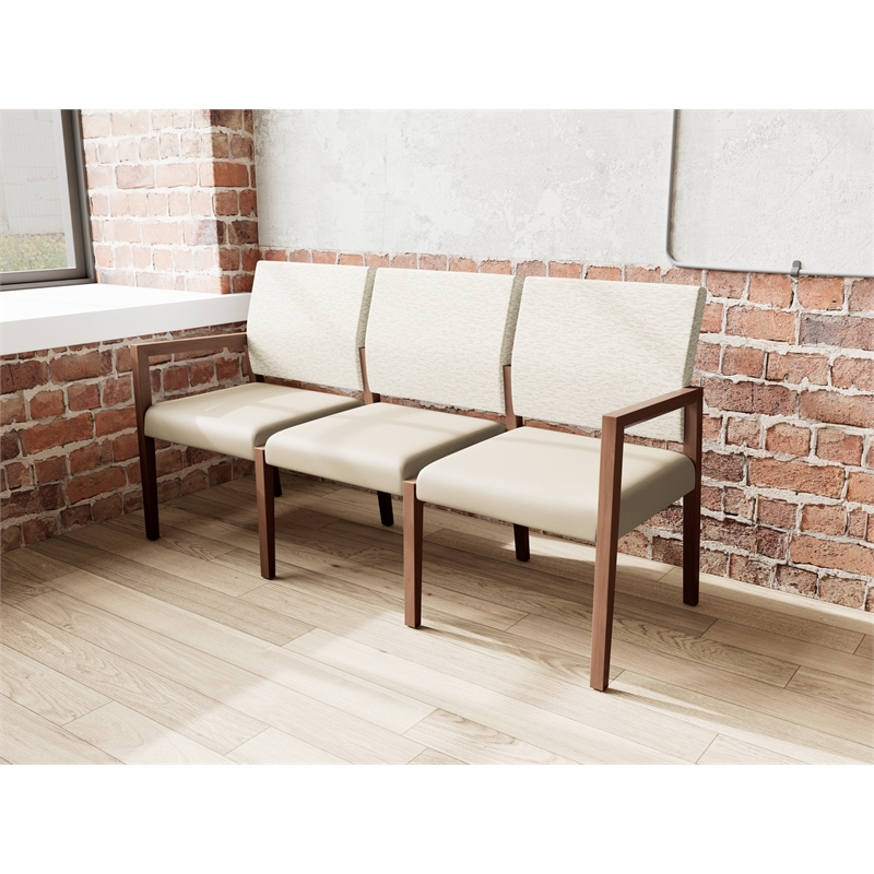 Pemberly Row Waiting Reception 3 Seat Tandem Seating No Center Arms in Brown