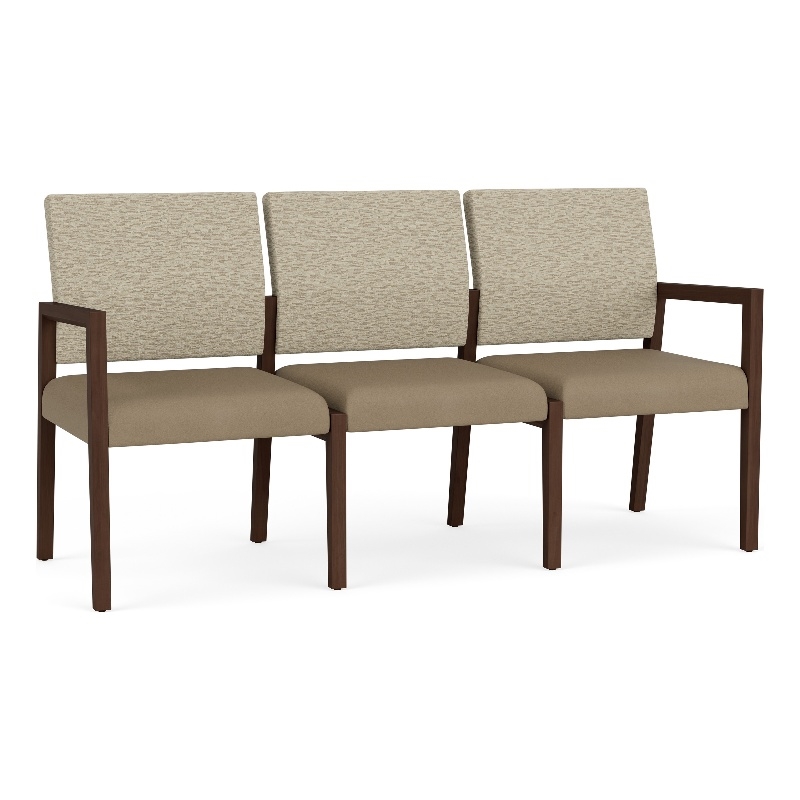 Pemberly Row Waiting Reception 3 Seat Tandem Seating No Center Arms in Brown