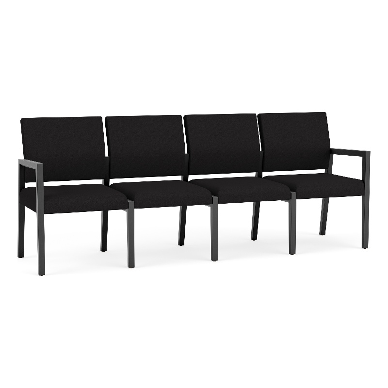 Pemberly Row Waiting Reception 4 Seat Tandem Seating No Center Arms in Black