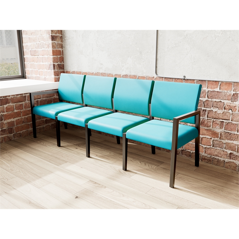Pemberly Row Waiting Reception 4 Seat Tandem Seating No Center Arms in Teal