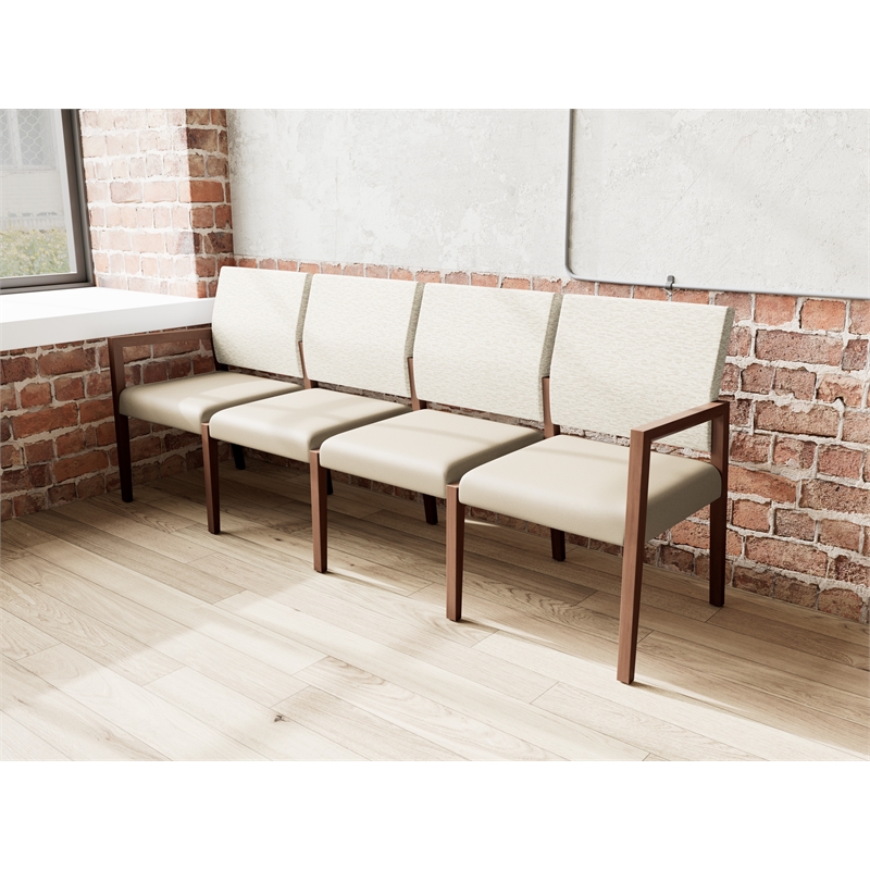 Pemberly Row Waiting Reception 4 Seat Tandem Seating No Center Arms in Brown