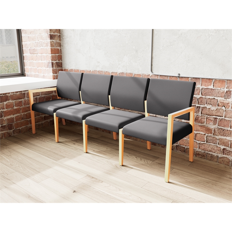 Pemberly Row Waiting Reception 4 Seat Tandem Seating No Center Arms in Black