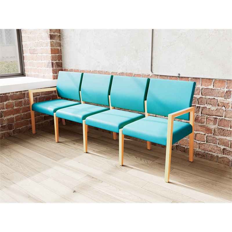 Pemberly Row Waiting Reception 4 Seat Tandem Seating No Center Arms in Teal