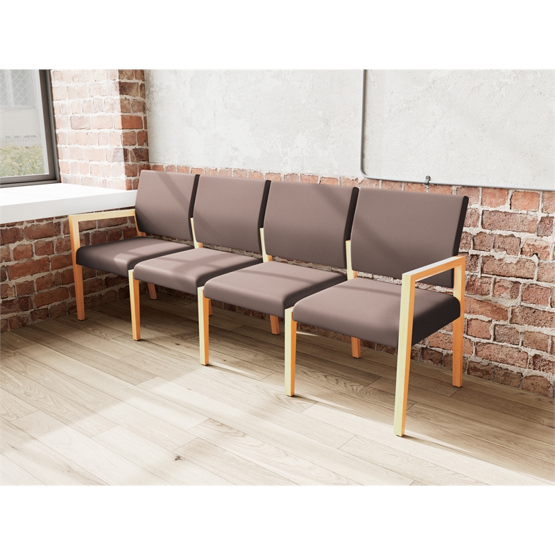 Pemberly Row Waiting Reception 4 Seat Tandem Seating No Center Arms in Brown