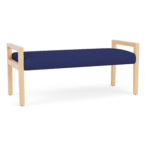Pemberly Row Waiting Reception 2 Seat Bench Wood Frame in Blue