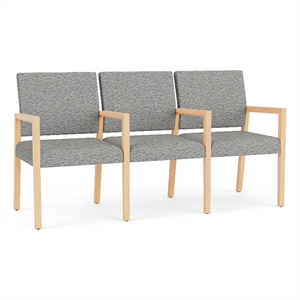 Pemberly Row Waiting Reception 3 Seat Tandem Seating Wood Frame in Gray