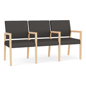 Pemberly Row Waiting Reception 3 Seat Tandem Seating Wood Frame in Gray