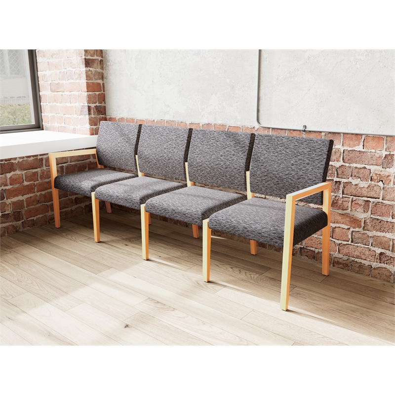 Pemberly Row Waiting Reception 4 Seat Tandem Seating No Center Arms in Black
