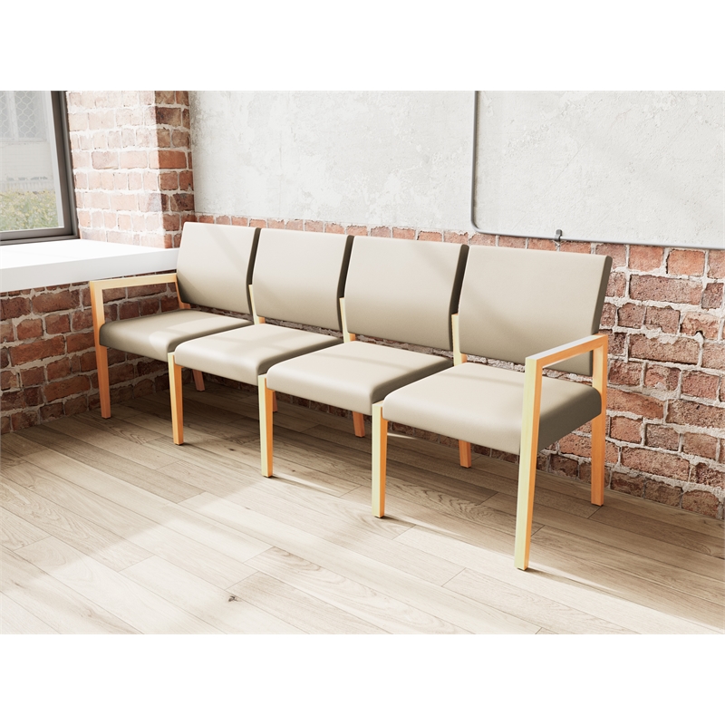Pemberly Row Waiting Reception 4 Seat Tandem Seating No Center Arms in Brown