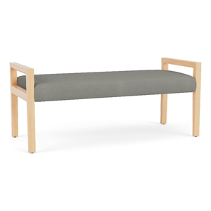 Pemberly Row Waiting Reception 2 Seat Bench Wood Frame in Gray