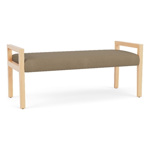 Pemberly Row Waiting Reception 2 Seat Bench Wood Frame in Brown