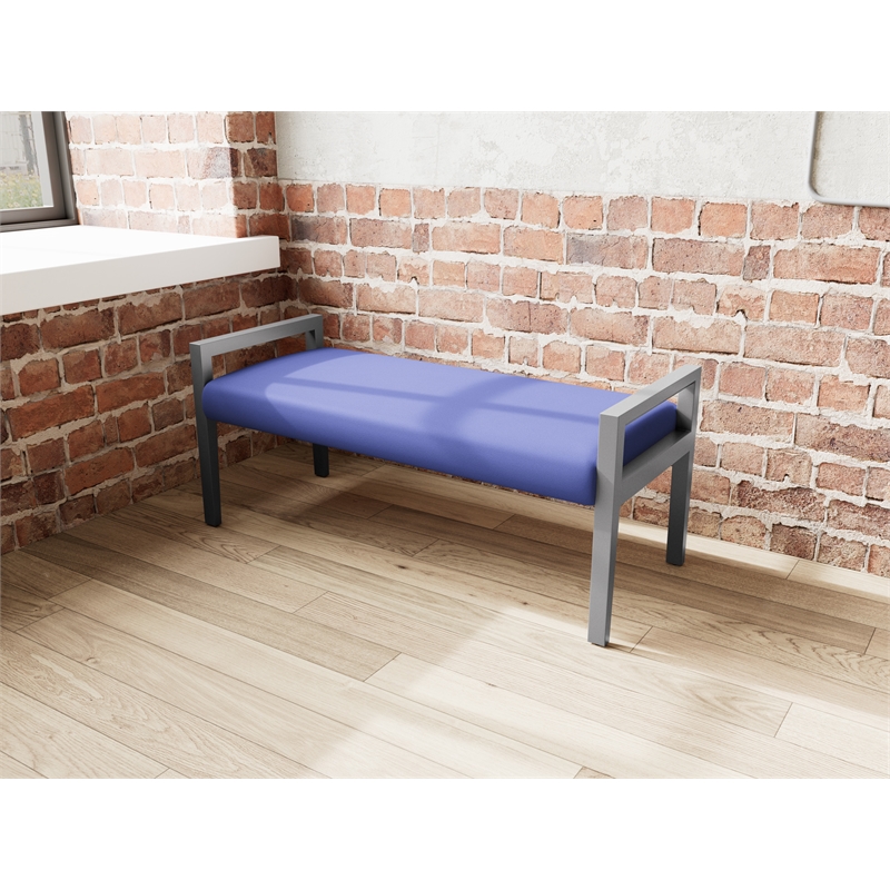 Pemberly Row Waiting Reception 2 Seat Bench Wood Frame in Blue