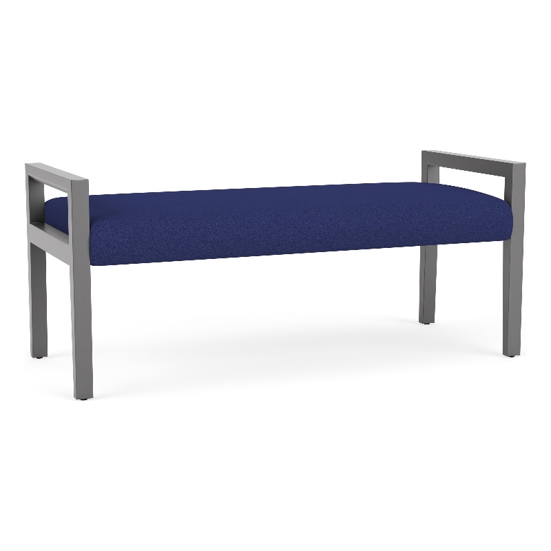 Pemberly Row Waiting Reception 2 Seat Bench Wood Frame in Blue