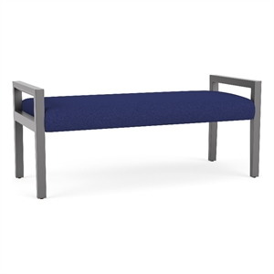 Pemberly Row Waiting Reception 2 Seat Bench Wood Frame in Blue
