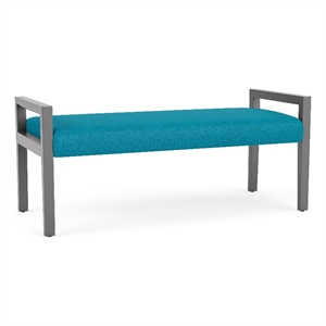 Pemberly Row Waiting Reception 2 Seat Bench Wood Frame in Teal