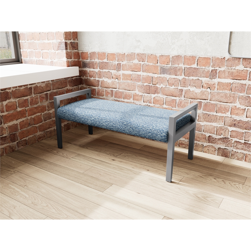 Pemberly Row Waiting Reception 2 Seat Bench Wood Frame in Blue