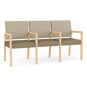 Pemberly Row Waiting Reception 3 Seat Tandem Seating Wood Frame in Brown