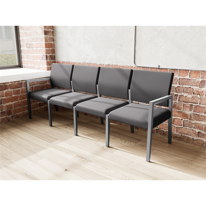 Pemberly Row Waiting Reception 4 Seat Tandem Seating No Center Arms in Black