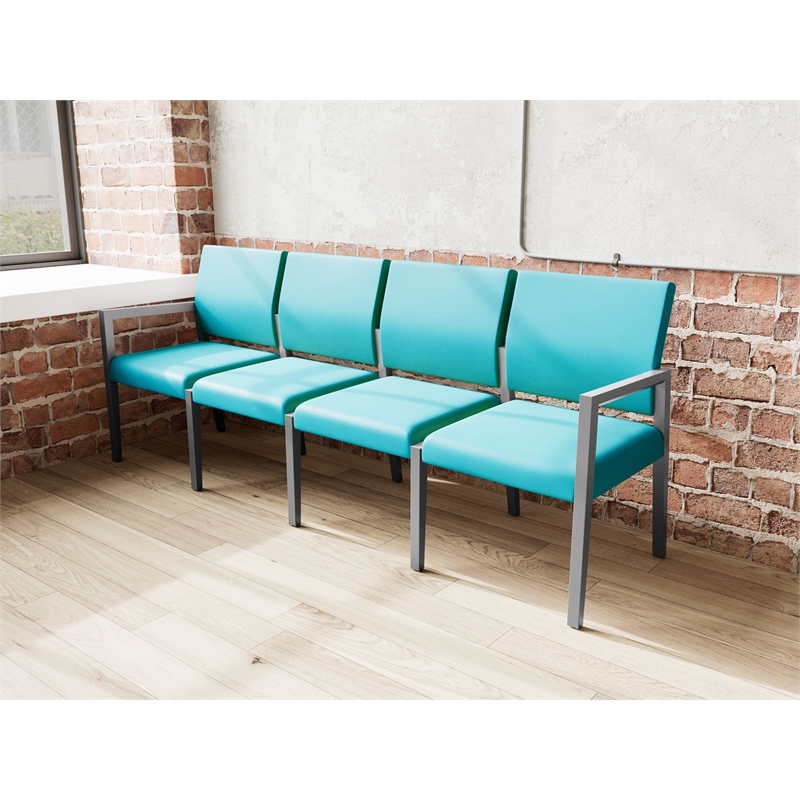 Pemberly Row Waiting Reception 4 Seat Tandem Seating No Center Arms in Teal