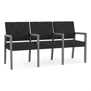 Pemberly Row Waiting Reception 3 Seat Tandem Seating Wood Frame in Black