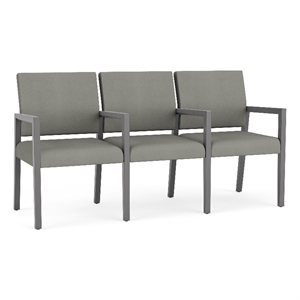 Pemberly Row Waiting Reception 3 Seat Tandem Seating Wood Frame in Gray