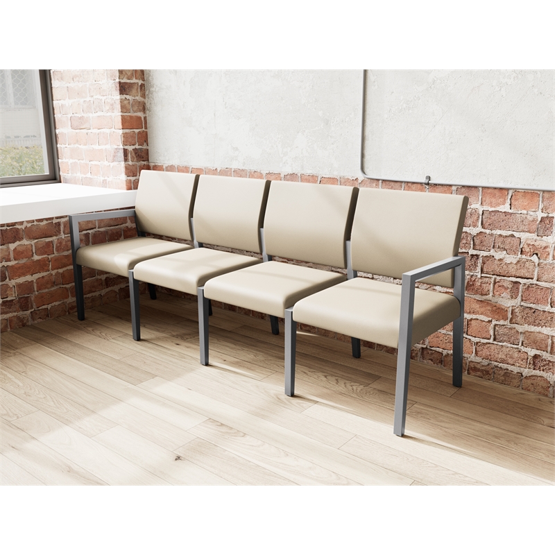 Pemberly Row Waiting Reception 4 Seat Tandem Seating No Center Arms in Brown