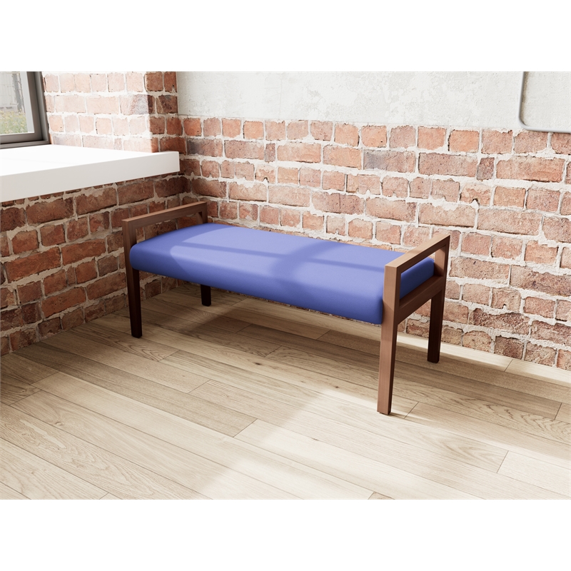 Pemberly Row Waiting Reception 2 Seat Bench Wood Frame in Blue