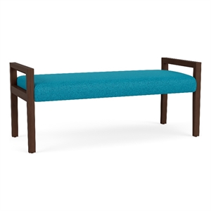 Pemberly Row Waiting Reception 2 Seat Bench Wood Frame in Teal