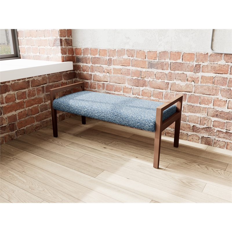 Pemberly Row Waiting Reception 2 Seat Bench Wood Frame in Blue