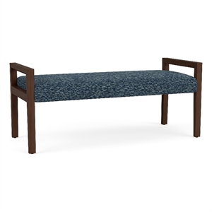 Pemberly Row Waiting Reception 2 Seat Bench Wood Frame in Blue