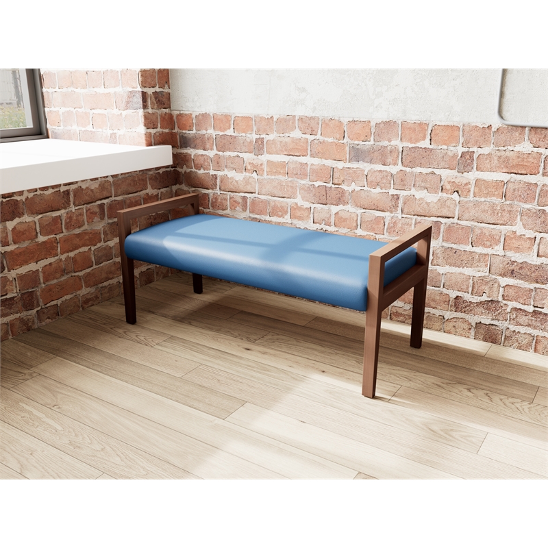 Pemberly Row Waiting Reception 2 Seat Bench Wood Frame in Blue