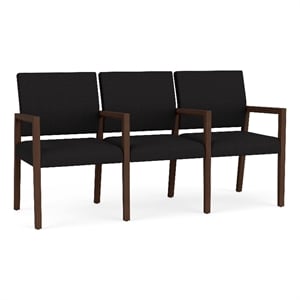 Pemberly Row Waiting Reception 3 Seat Tandem Seating Wood Frame in Black