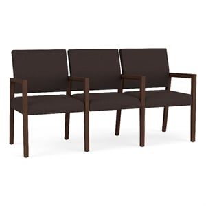 Pemberly Row Waiting Reception 3 Seat Tandem Seating Wood Frame in Brown