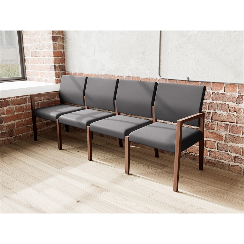 Pemberly Row Waiting Reception 4 Seat Tandem Seating No Center Arms in Black