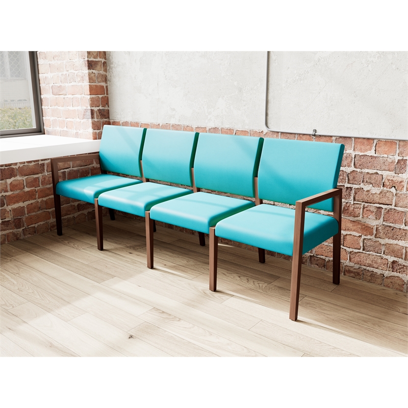 Pemberly Row Waiting Reception 4 Seat Tandem Seating No Center Arms in Teal
