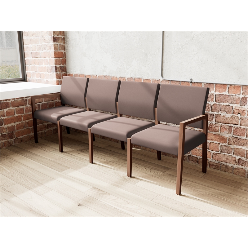Pemberly Row Waiting Reception 4 Seat Tandem Seating No Center Arms in Brown