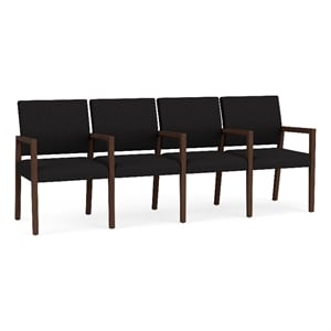 Pemberly Row Waiting Reception 4 Seat Tandem Seating Wood Frame in Black